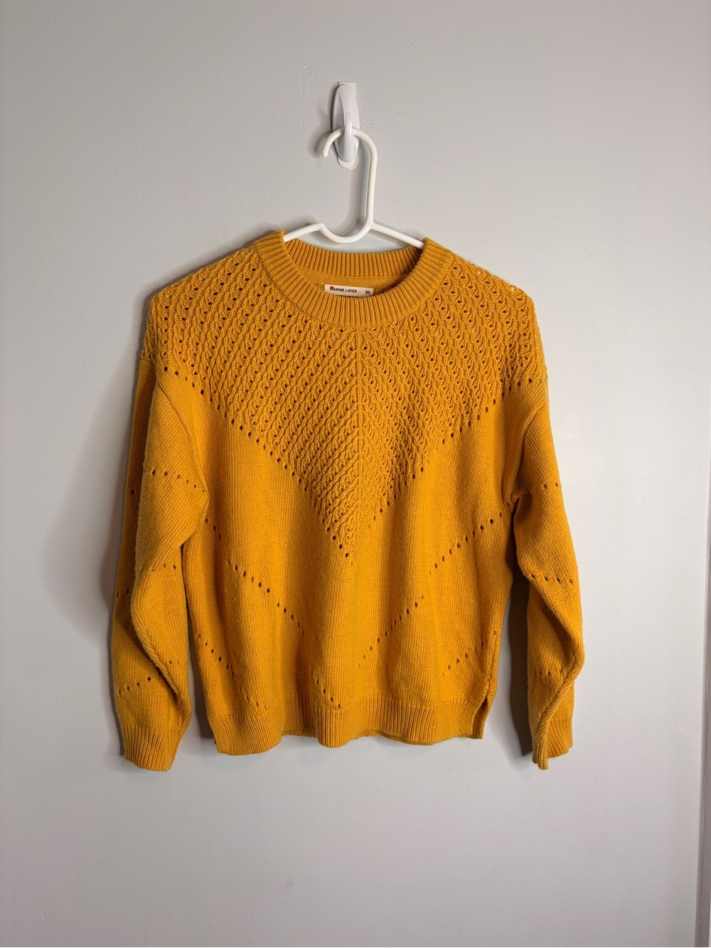 Marine Layer Mustard Crewneck Pointelle Knit Sweater